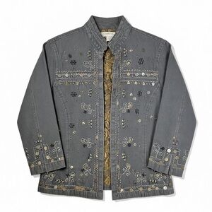 4/$20 Coldwater Creek Gray Embellished Jacket Womens 100% Cotton Small